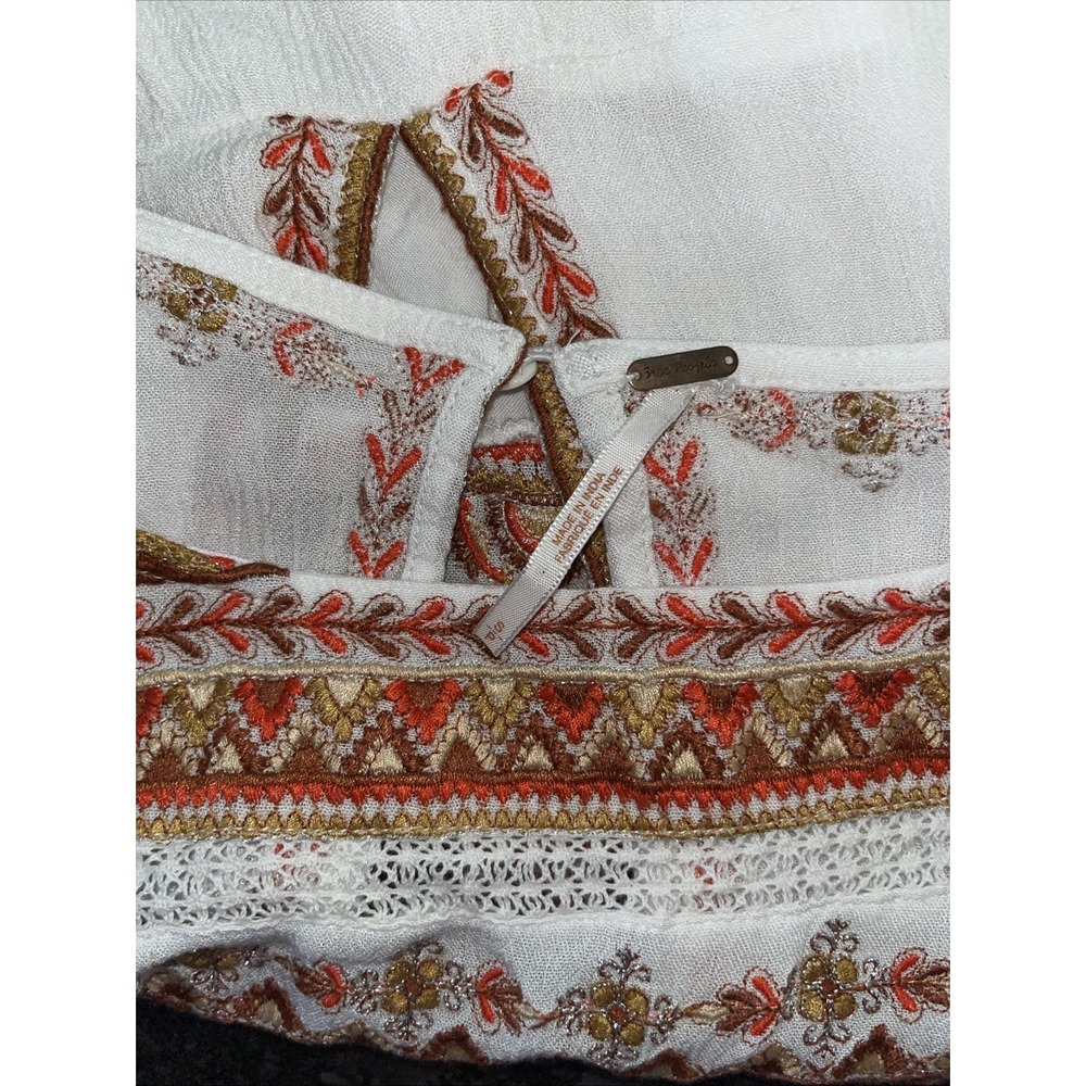 Free‎ People Sunrise Wanderer Mini Dress Women S White Orange Embroidered Boho - Picture 7 of 8